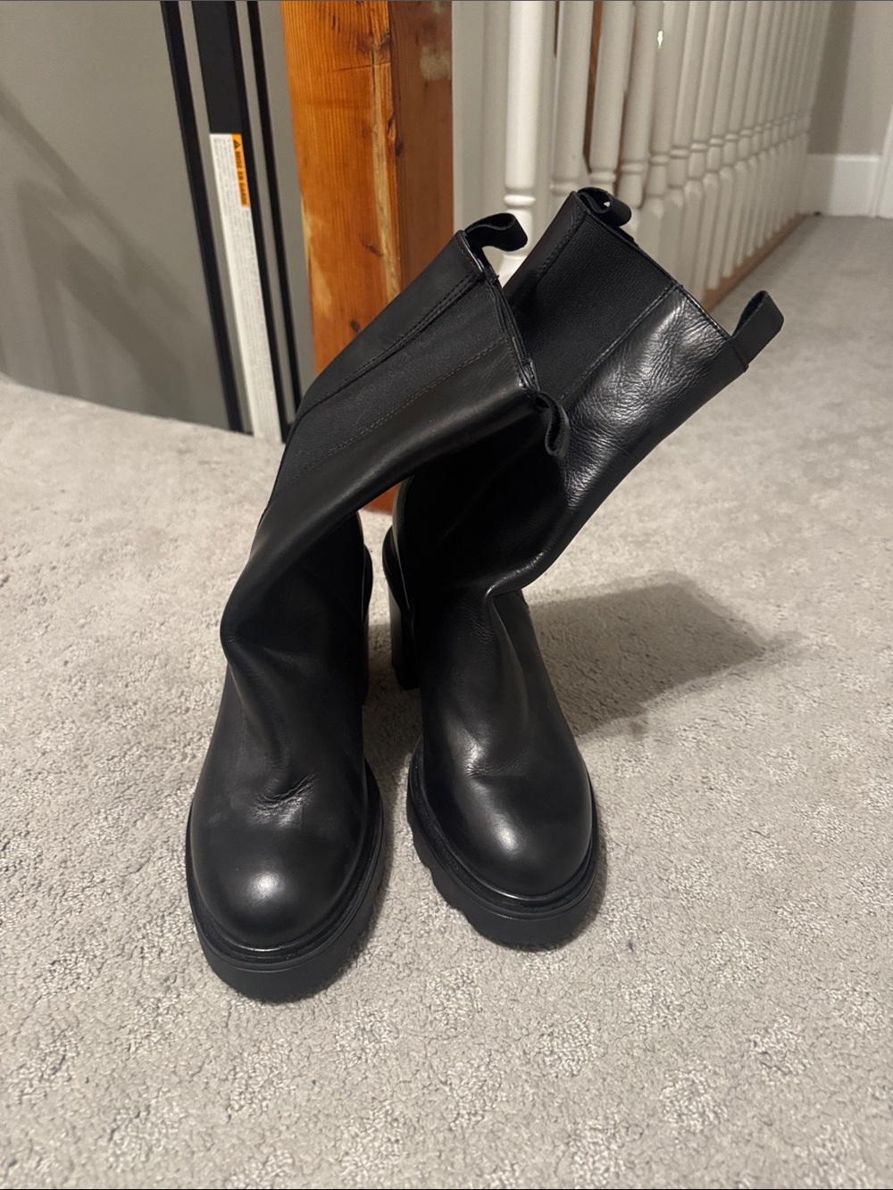 Annabelle Black Leather heel Combat Boots